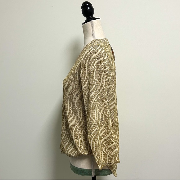 Michael Kors Ivory Gold Chain Print Surplice Hi Lo 3/4 Sleeve V Neck Top Small - Picture 5 of 9